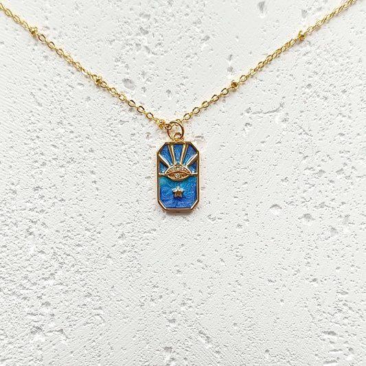 Halskette Rechteck blau  Zirkonia