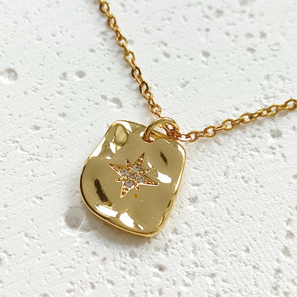 Rechteck Anhänger vergoldet Halskette Stern Strassstein Zirkonia Geschenk Rechteck Anhänger Charm-Halskette personalisierbar