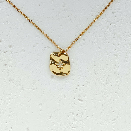 Rechteck Anhänger vergoldet Halskette Stern Strassstein Zirkonia Geschenk Rechteck Anhänger Charm-Halskette personalisierbar