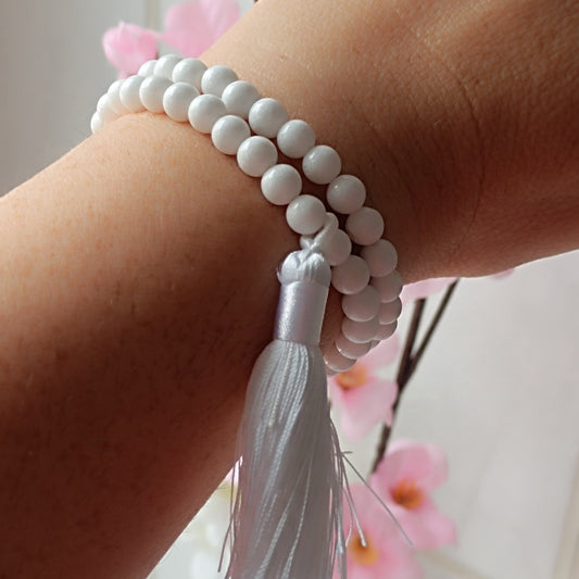 Doppelarmband Jade weiß mit Quaste