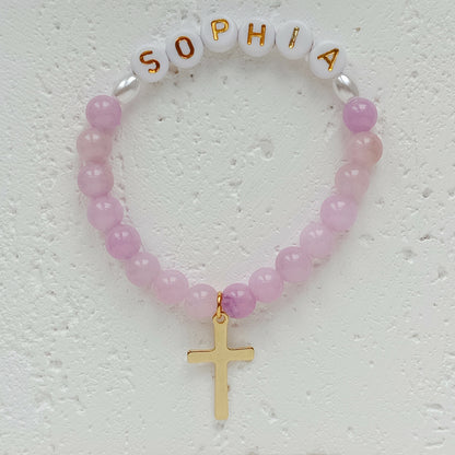 Natursteinarmband personalisiert mit Kreuz