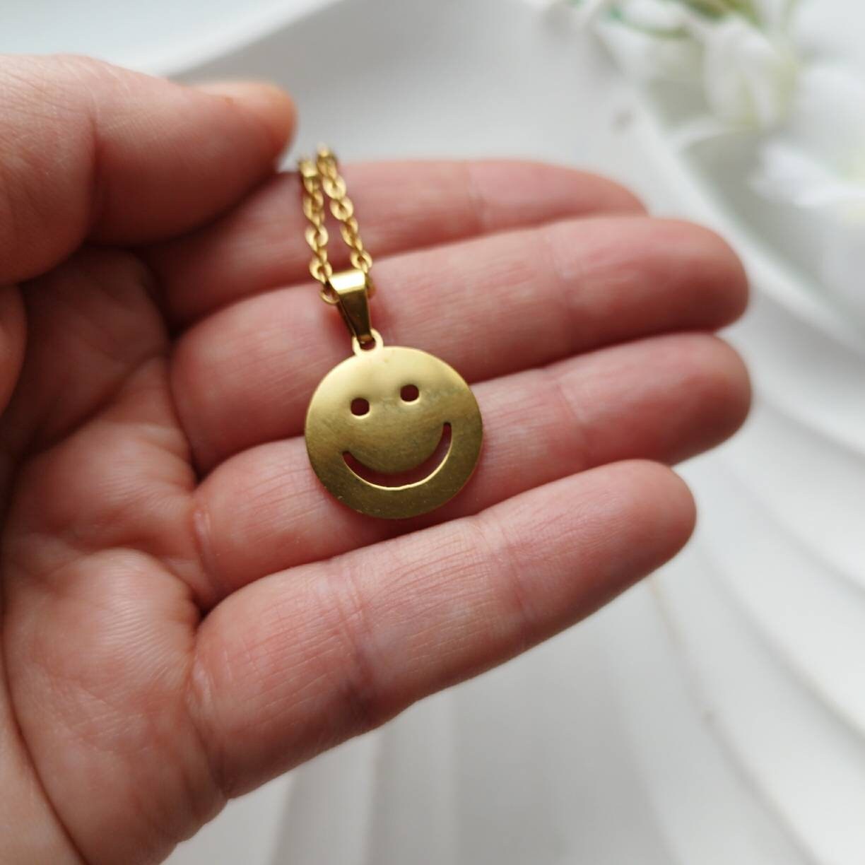 Smiley Halskette gold aus Edelstahl