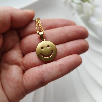 Smiley Halskette gold aus Edelstahl