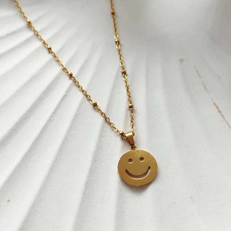 Smiley Halskette gold aus Edelstahl